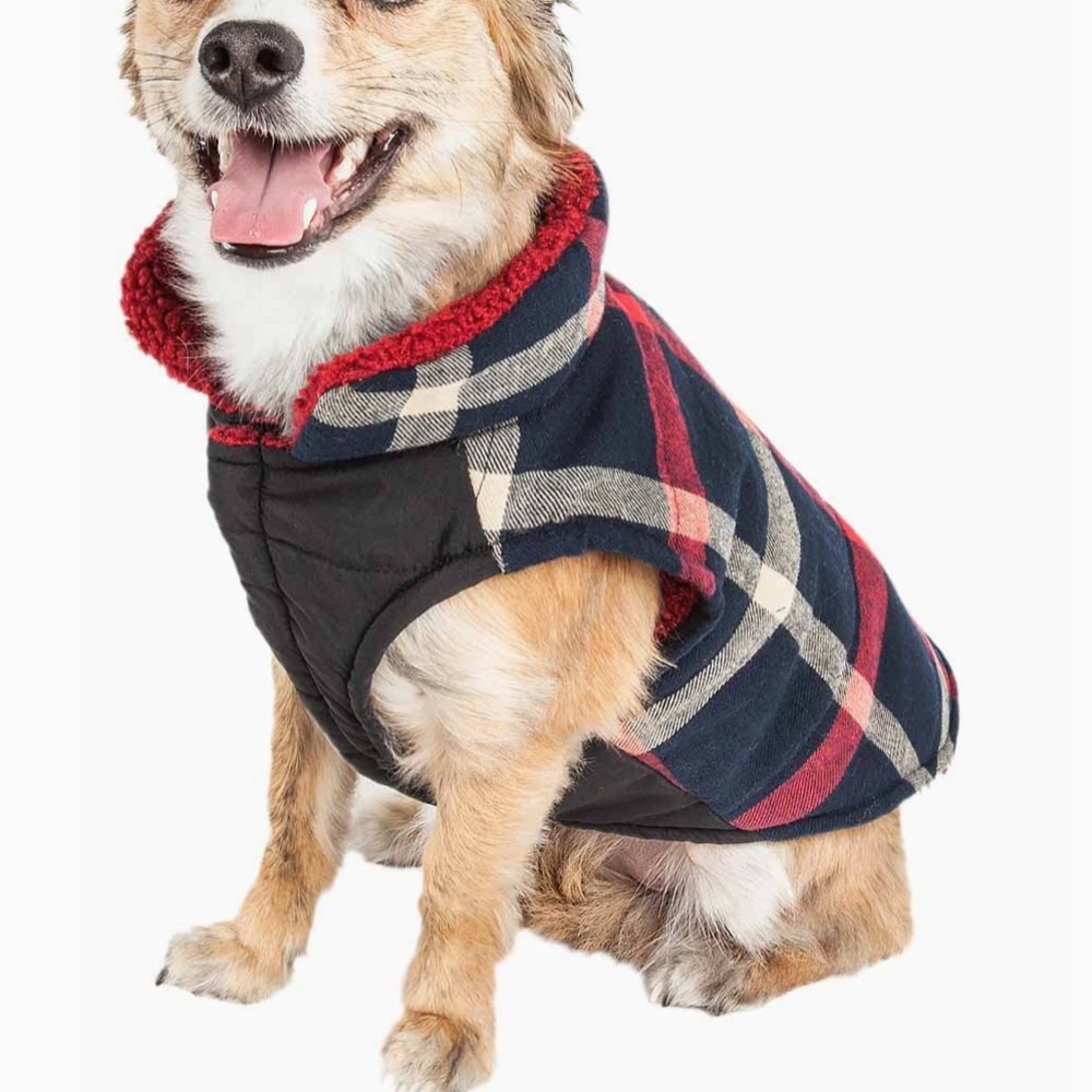 Pet Life Allegiance Insulated Plaid Dog Jacket w/ Interior Sherpa